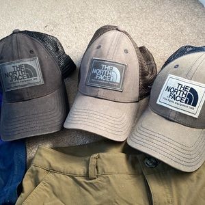 3 used distressed North Face mudder trucker hats snapbacks caps